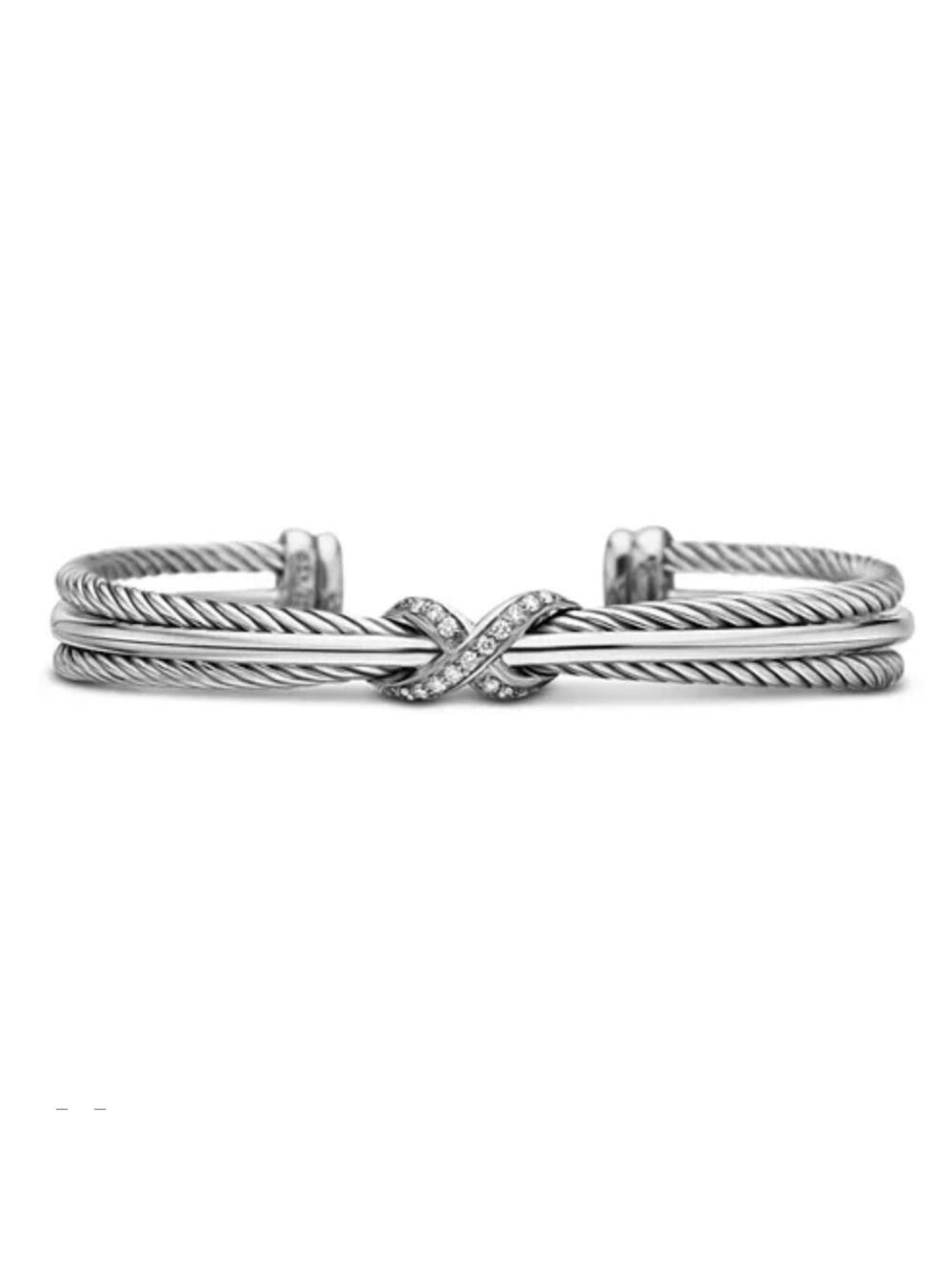 DAVID YURMAN BRACELET SET Cable Buckle 925/750 Gold + X Crossover Diamond Cuff - Picture 3 of 9